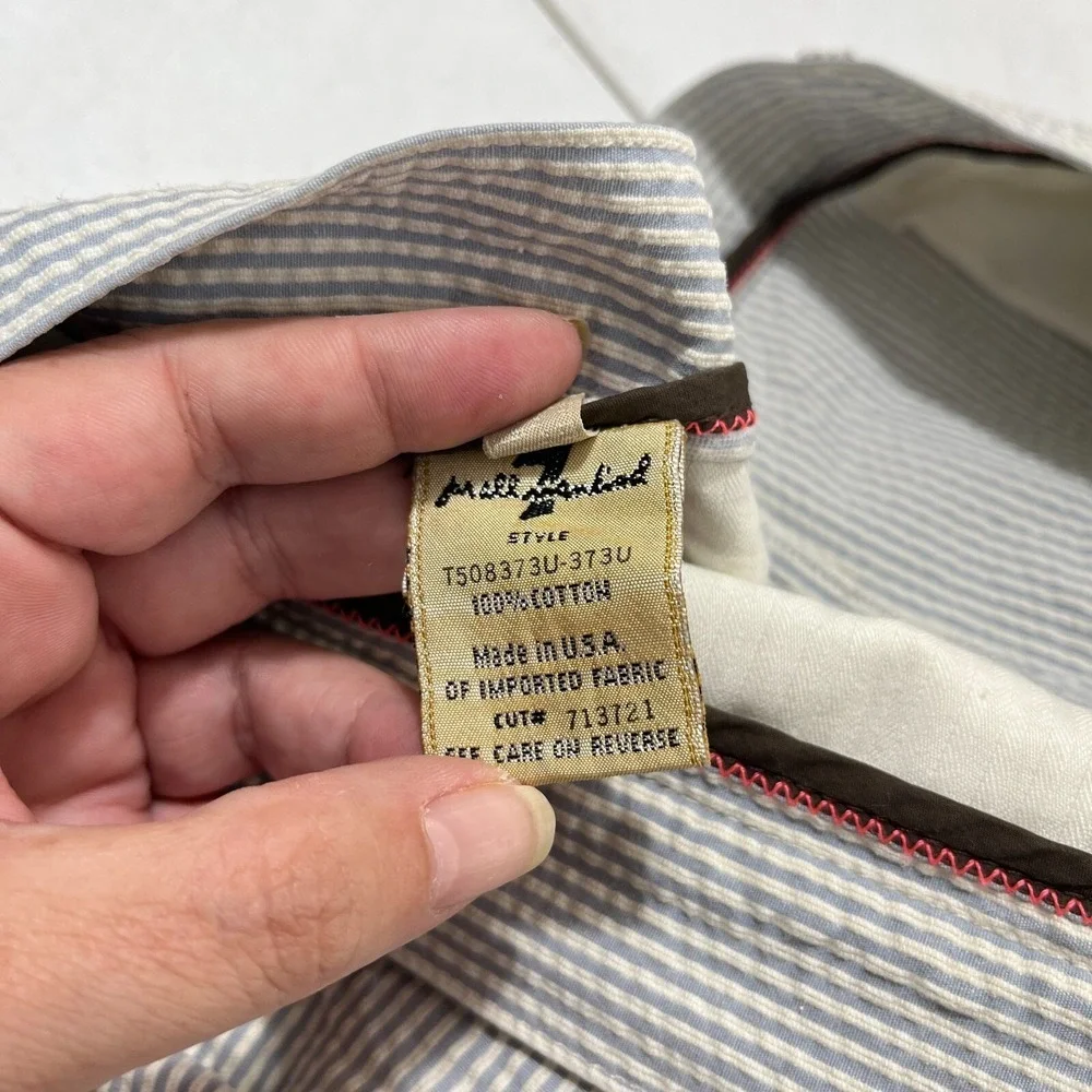 7 For All Mankind Pants Mens 38‎ Made USA Seersucker Button Fly Retro Workwear